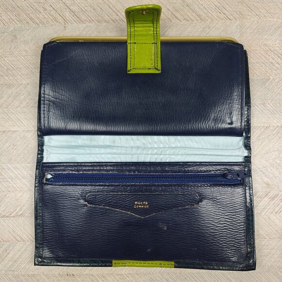 Vintage Rolfs Women's Genuine Leather Wallet Blue Green Cowhide Clutch Coin - Picture 4 of 8